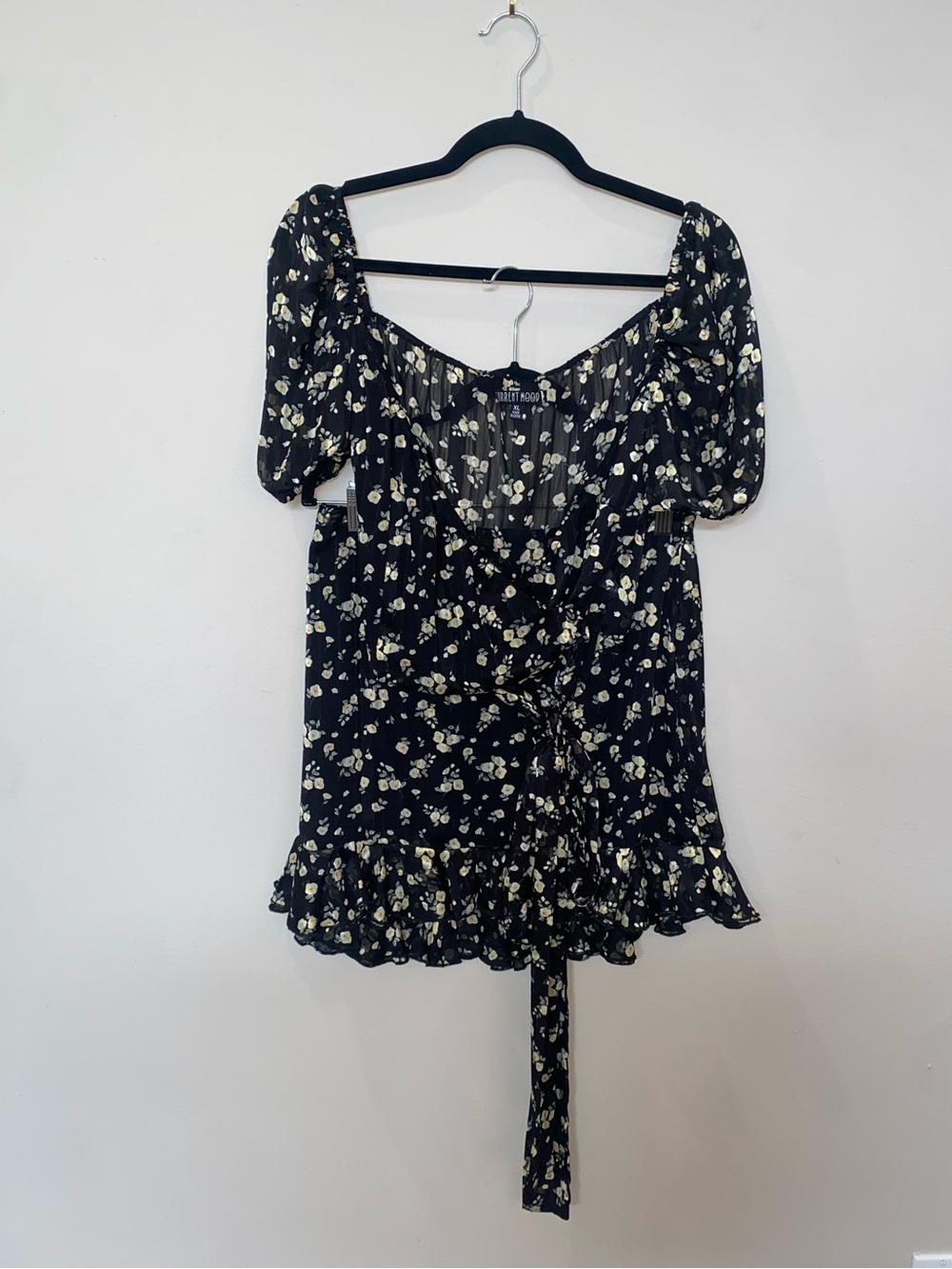 Doll’s Kill Current Mood Black Floral Skirt Set - Wrap Top & Ruffle Mini Skirt